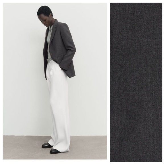 NWT. Massimo Dutti Grey Micro Twill Fabric Blazer with Buttons. Size 4. - Picture 3 of 12